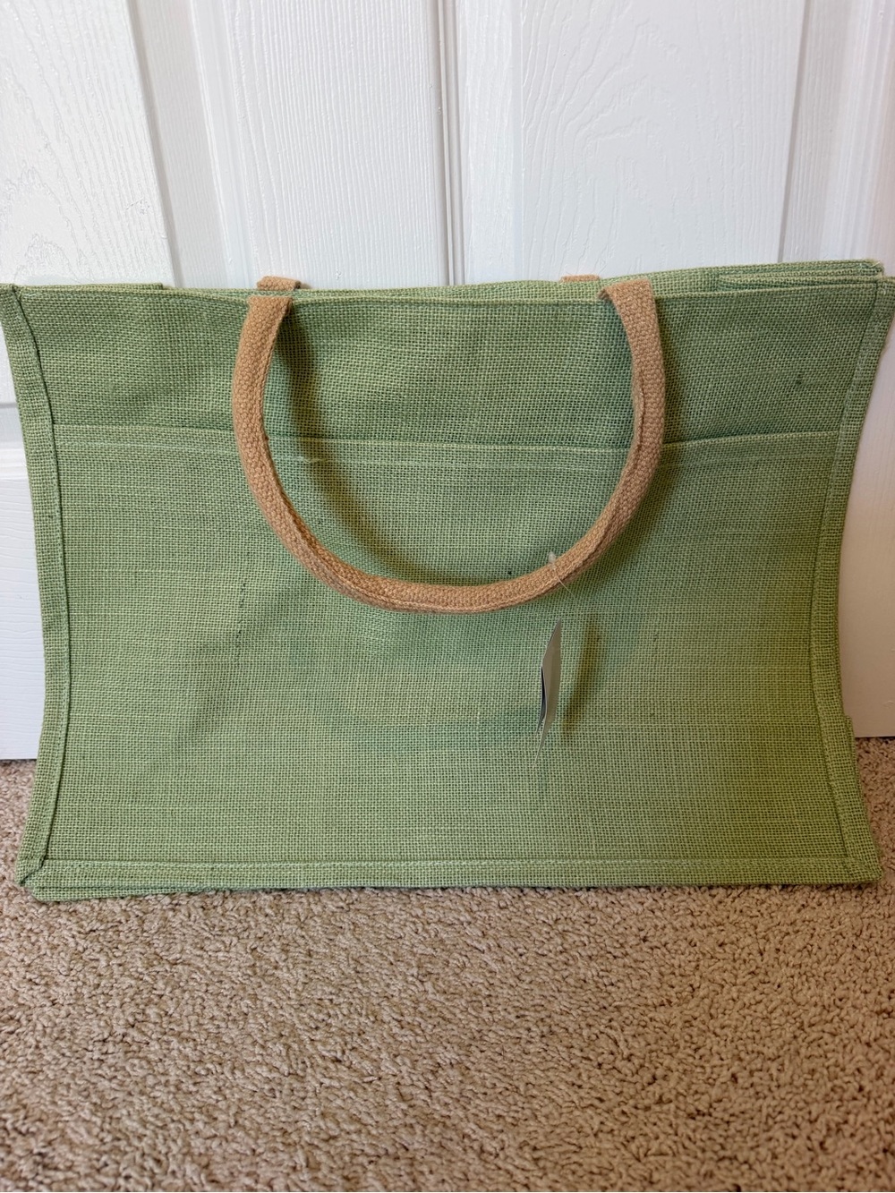 The Royal Standard Green Jute Burlap Market Tote Bag Front Pocket NWT